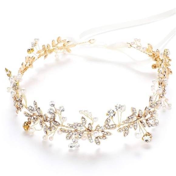 Bridal Headpiece Handmade Wedding Hair Vine Crystal Floral Leaf Headband - Picture 1 of 6